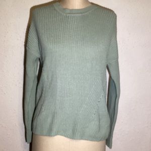 Lucky Brand Womens 100% Cotton Long Sleeve Back Tie Knit Sweater Medium Green
